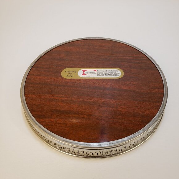 Vintage 10” Formica Serving Tray Wood Grained Formica & reticulated Silverplate - Picture 2 of 8